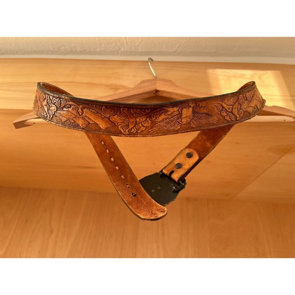 Vtg Sears Leather Belt with Rad Stone Buckle - Picture 6 of 9